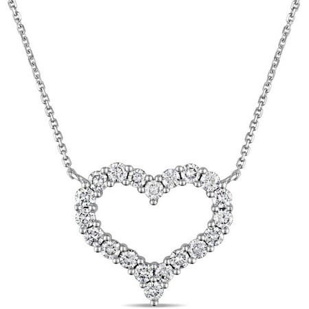 Miabella 1 Carat T.W. Diamond 14kt White Gold Heart Necklace, 17