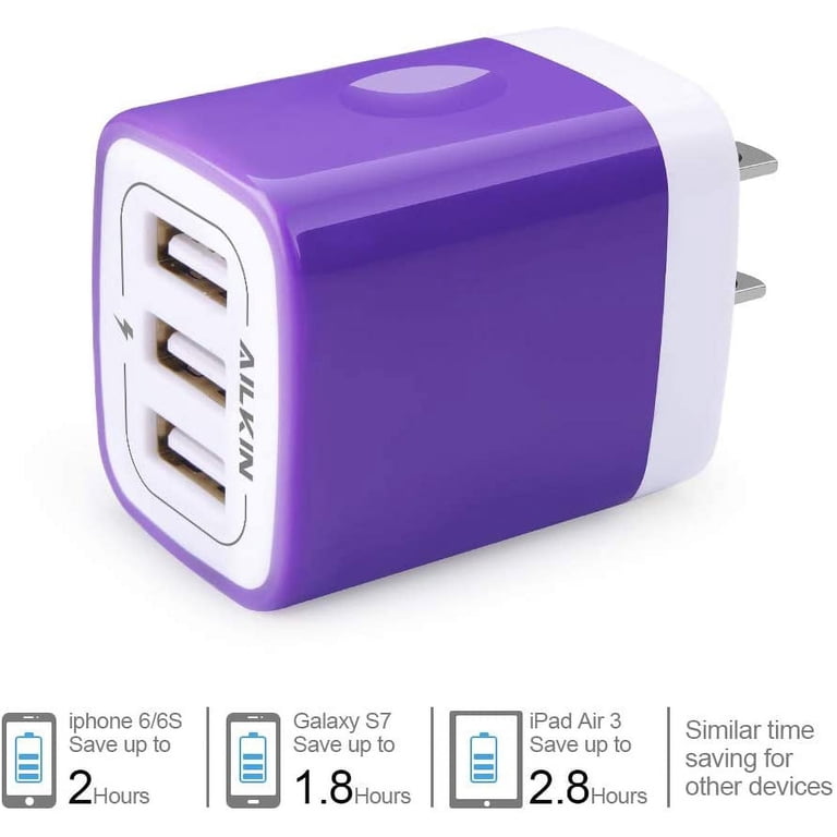 Ailkin 3.1A Triple USB Wall Charger Block 3-Pack photo 2
