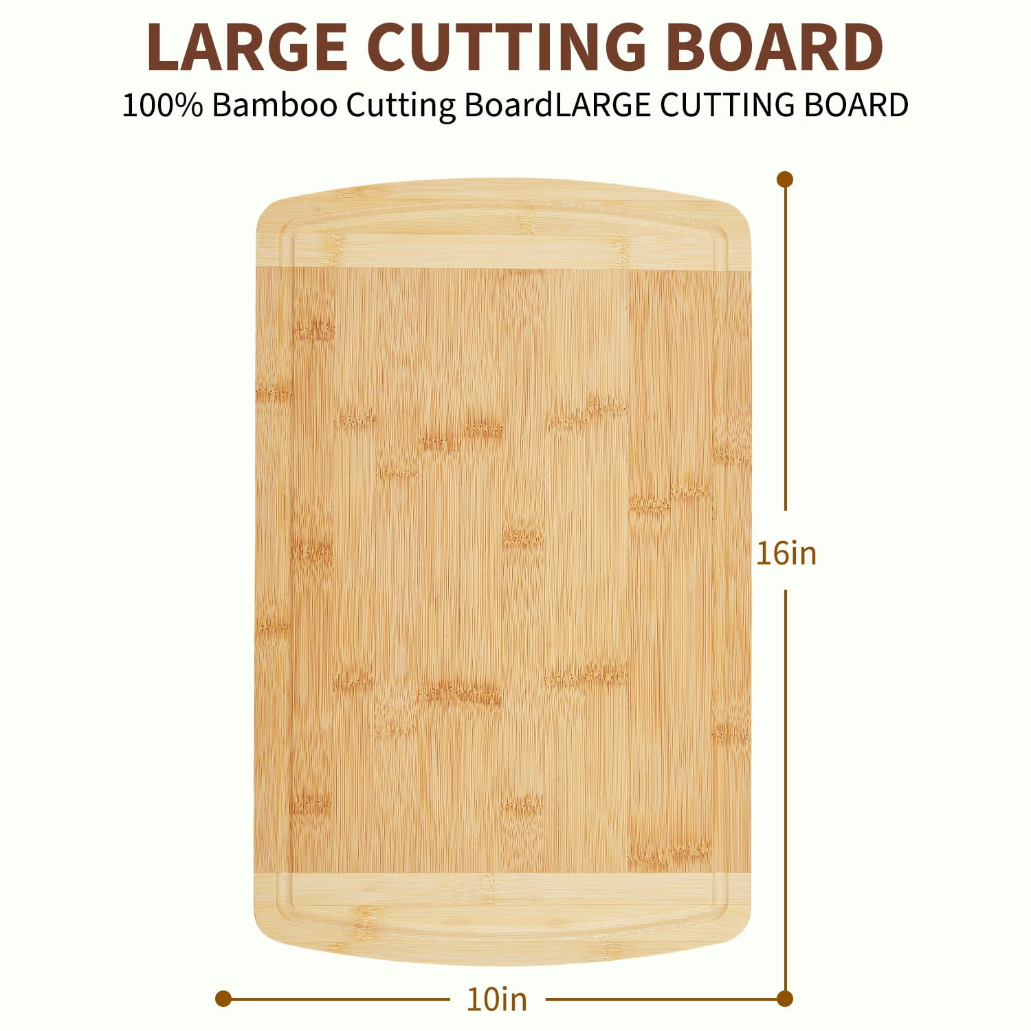 16x10 Inch Large Bamboo Cutting Board for Kitchen, 1-Inch Extra Thick Wood Chopping Board with Deep Juice Groove for Meat, Cheese and Vegetables, Pre-oiled Reversible Butcher