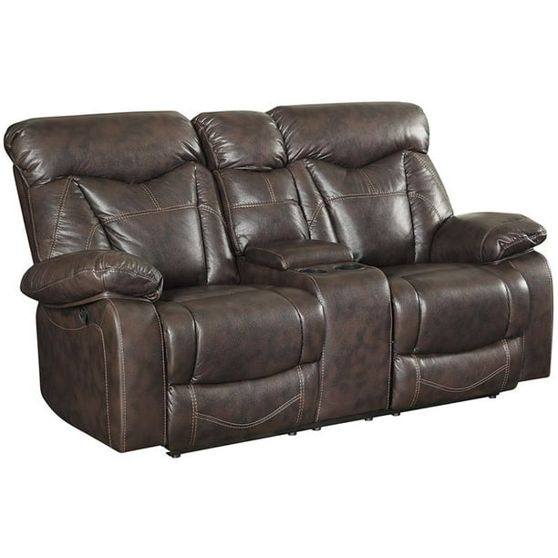 Bowery Hill Faux Leather Glider Reclining Loveseat in Dark Brown