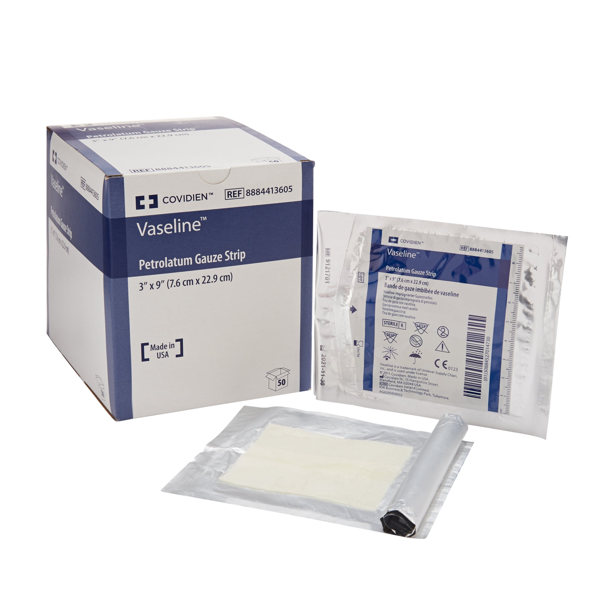 Vaseline Petrolatum Impregnated Dressing 3 x 9" Rectangle Mesh Gauze 8884413605 200 Ct
