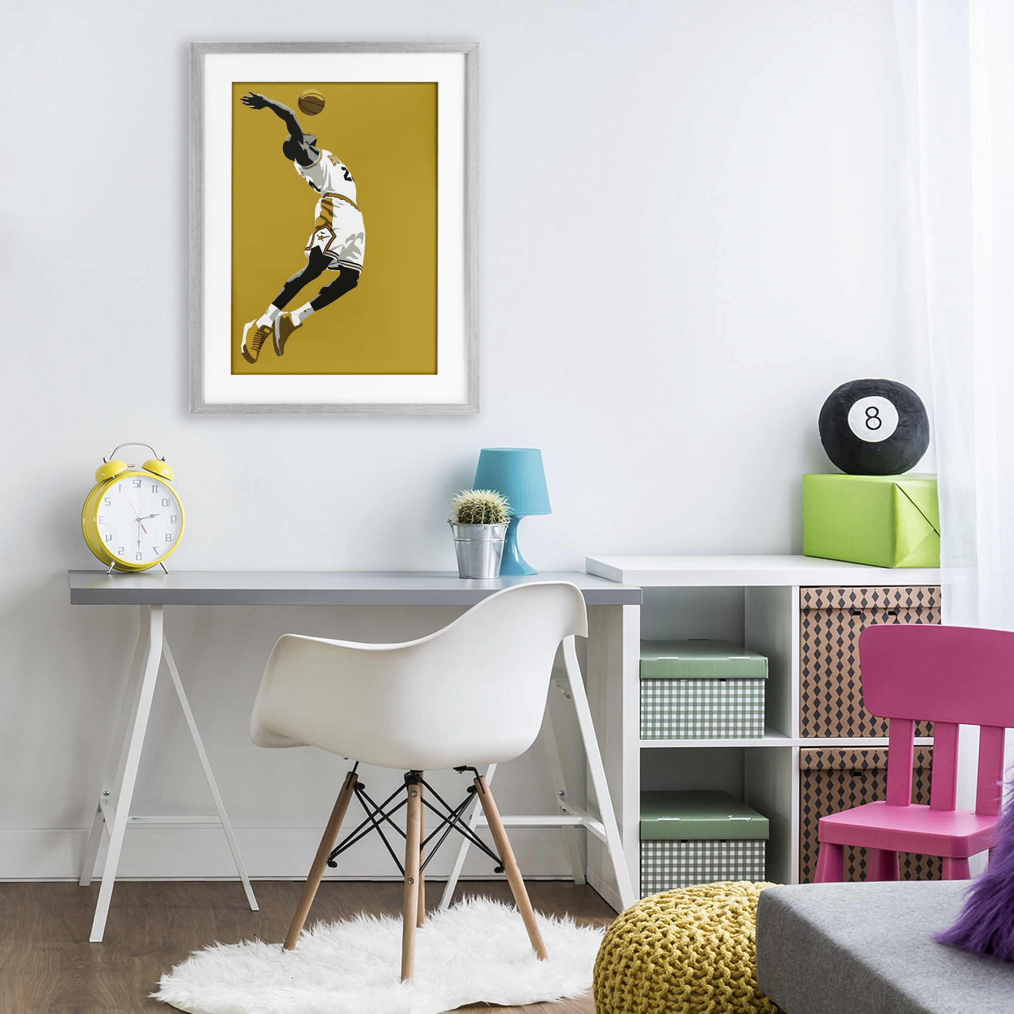 Stupell Industries Iconic Basketball Dunk Gray Framed Print Under Glass, design by Ray Powers
