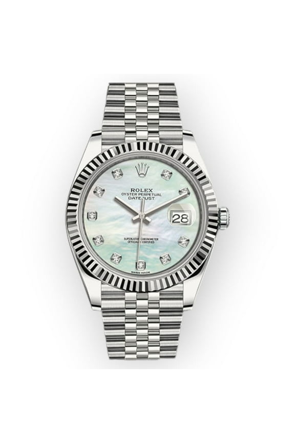 Pre-Owned Rolex Datejust 126334 41mm White Mother Of Pearl Diamond Dial Jubilee