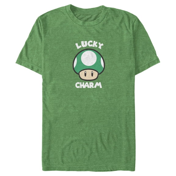 Men's Nintendo Super Mario St. Patrick's Day Extra Life Mushroom Lucky Charm Graphic Tee Kelly Heather X Large