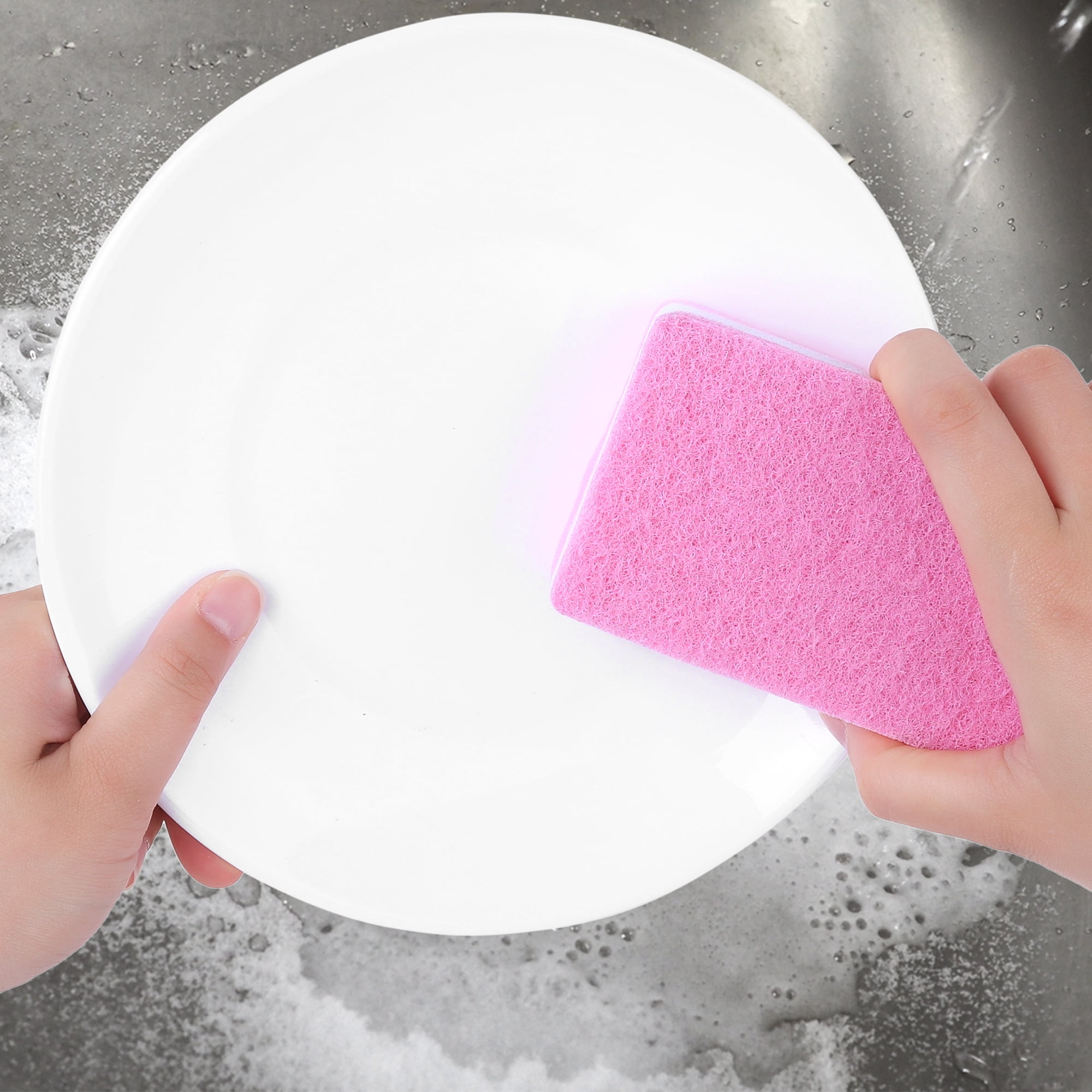 Unique Bargains 4 Pack Non-Scratch Scrub Sponges Home Kitchen Cleaning Sponge Yellow Pink