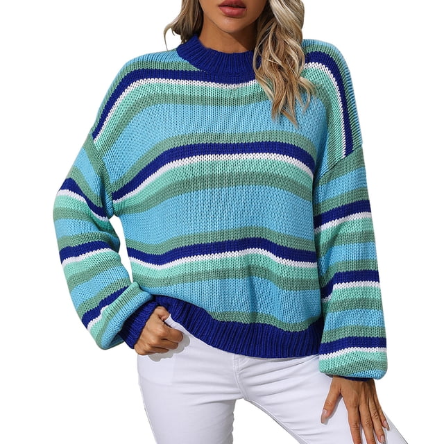 Yuyuzo Femmes Pull Manches Longues Col Rond Patchwork Couleur Bloc Pull Mode Pull à Rayures Chemisier