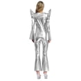 thumbnail image 2 of Moggemol Womens 70s Rave Outfits Shiny Metallic Bell Bottom Alien Jumpsuit Silver 3XL, 2 of 4