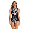 thumbnail image 2 of SWSMCLT Women's High Waisted Swimsuit Swimming Rash Guard Beach Bathing Suit Full Coverage Surf Padded Zip Curvy Black Flower XX-Large, 2 of 4