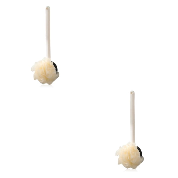 Monstrate Cepillo trasero de mango largo para baño, esponja de malla para ducha de pelo, depurador corporal, loción exfoliante para la piel, Blanco 2piezas
