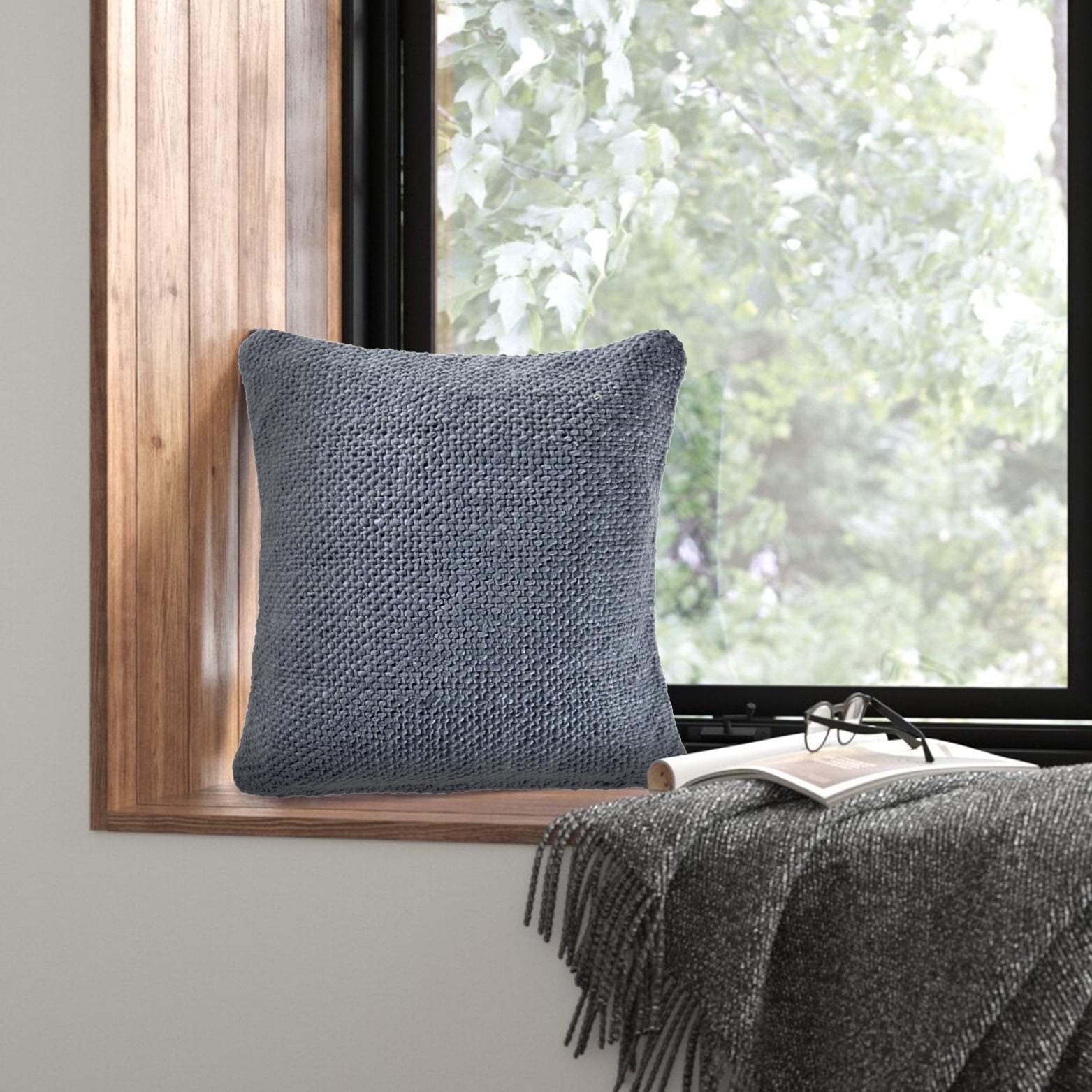 Harlow Hill Gavin Frost Blue Solid 20" x 20" Cotton Blend Adult Decorative Feather Filled Pillow
