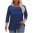 thumbnail image 2 of Hanen Plus Size Women Blouses 3/4 Length Sleeve Tops Crewneck Pleated Casual Tees Shirts, 2 of 8