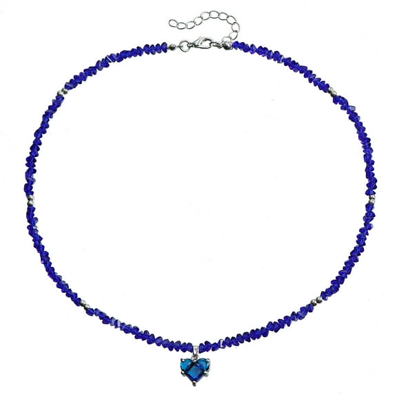 XmhyTop-A Trendy Chokers Necklace, Handmade Necklace with Glass Bead Heart Pendant Necklace, Trendy Boho Beaded Necklace, Dark Blue