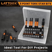 19pcs 5 Point Star Torx Bit Set, Security Tamper Proof Torx Driver Bit Set, Magnetic S2 Steel, 2.3'' & 1'' Long, T10-T50