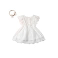 thumbnail image 2 of Gupgi Robe Blanche pour Bébé Fille, Manches Volantées, Col Ras du Cou, Dentelle Patchwork, Douce Robe de Princesse avec Bandeau, 2 of 8