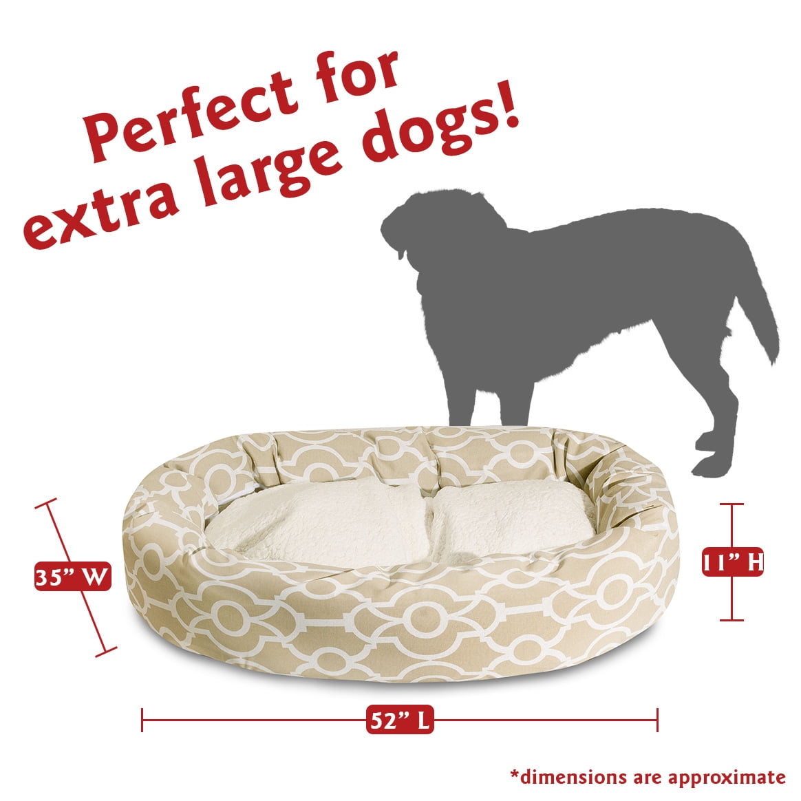 Majestic Pet Sherpa Athens Bagel Pet Bed for Dogs, Calming Dog Bed Washable, Extra Large, Sand