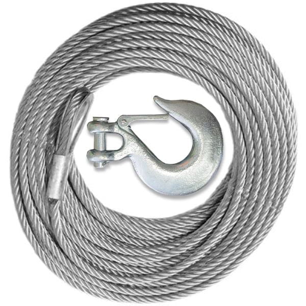 Winch Cable with Mega Winch Hook GALVANIZED 1/4 inch X 50 ft (7,000