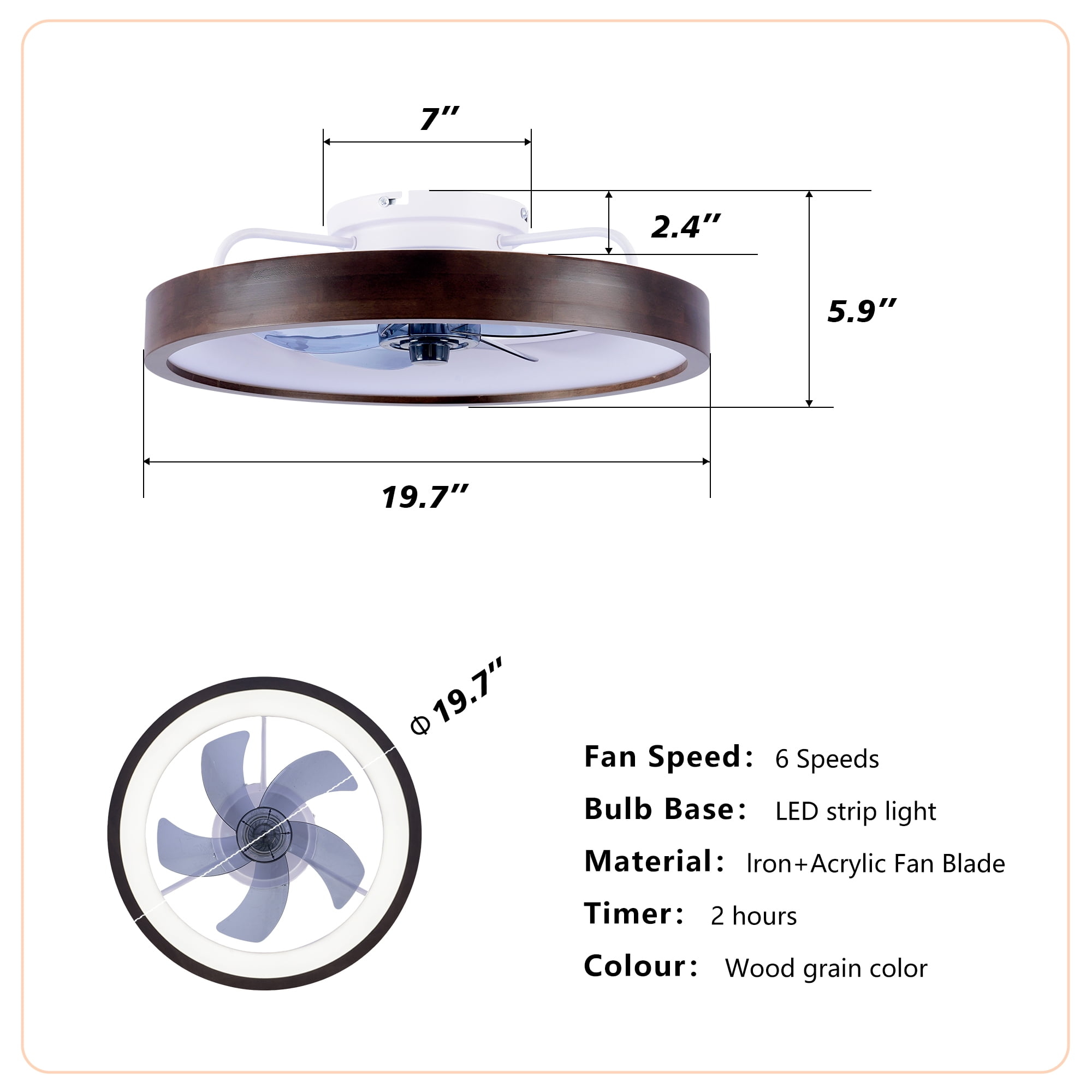 20" Flush Mount Ceiling Fan with Lights, 3000-6500K Dimmable LED, 6 Speeds Reversible Quiet DC Motor, Modern Farmhouse Ceiling Fan for Living Room Bedroom Kitchen, Wood & White