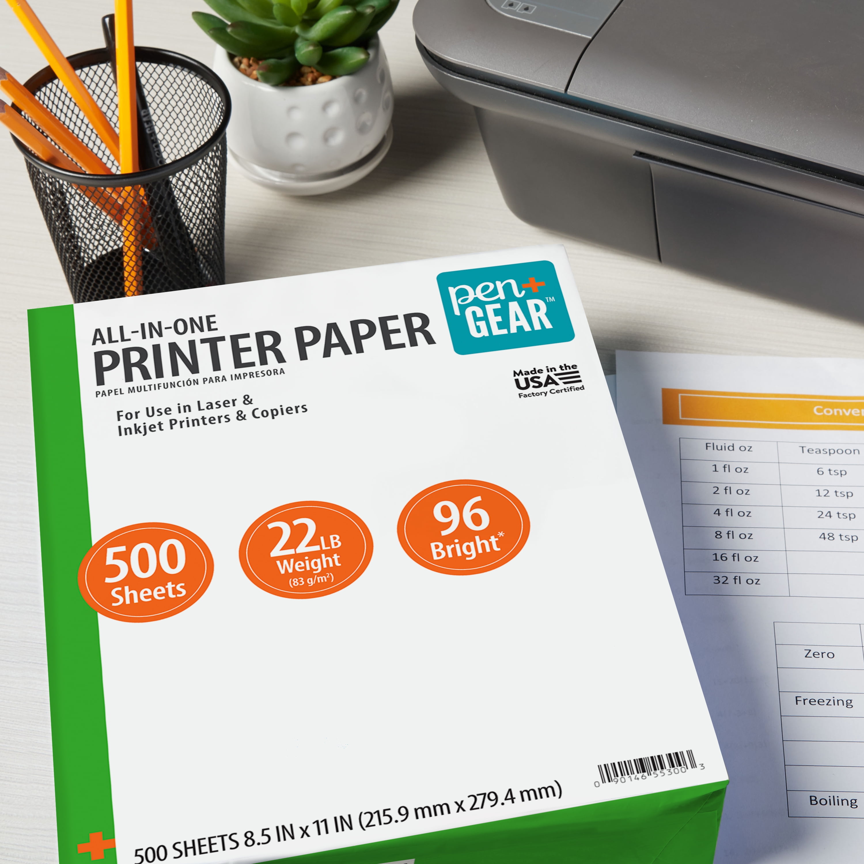(5 pack) Pen+Gear All-in-One Printer Paper, 8.5 x 11, 96 Bright, 22 lb, 500 Sheets, White