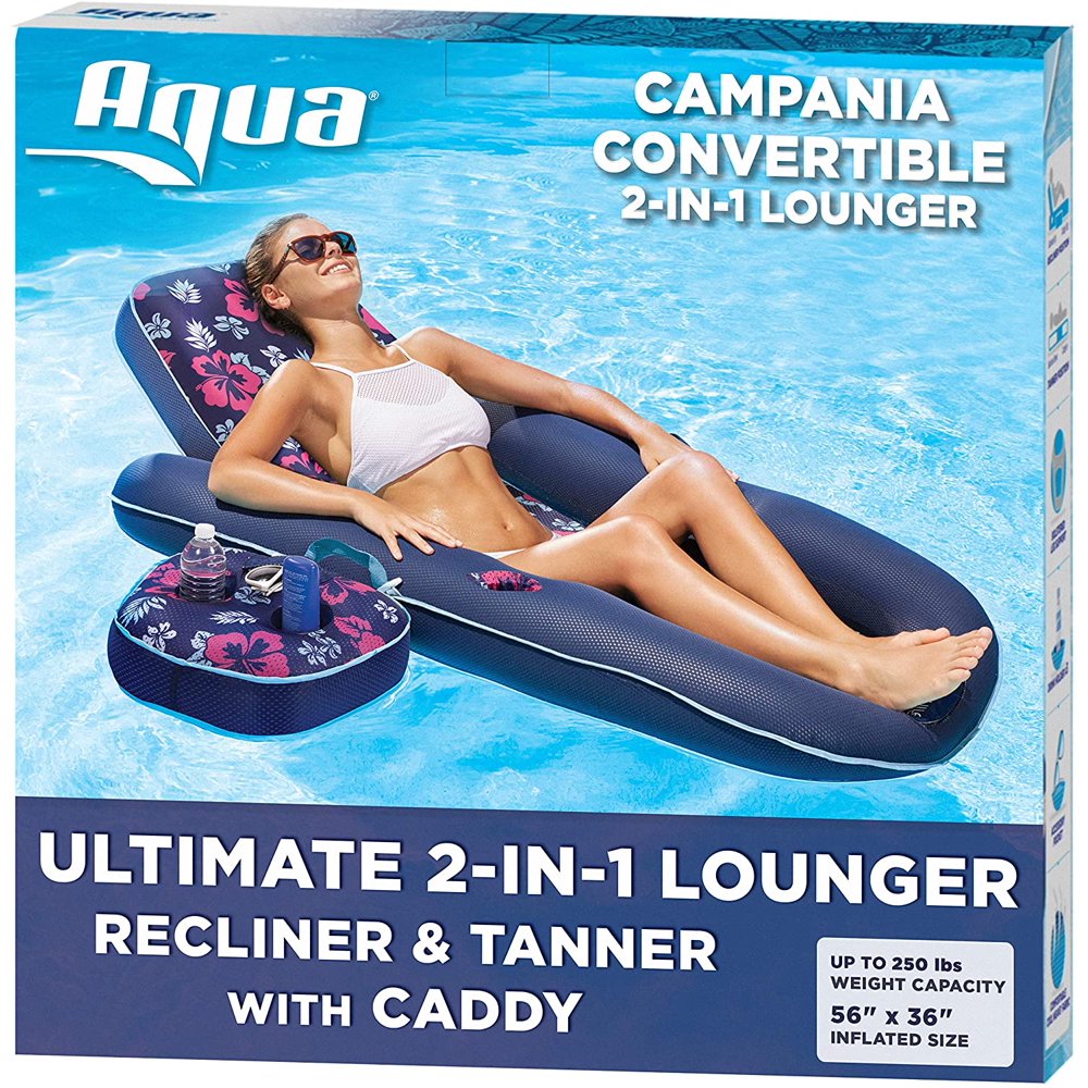 Aqua Campania Ultimate 2 in 1 Recliner & Tanner Pool Lounger with Adjustable Backrest and Caddy