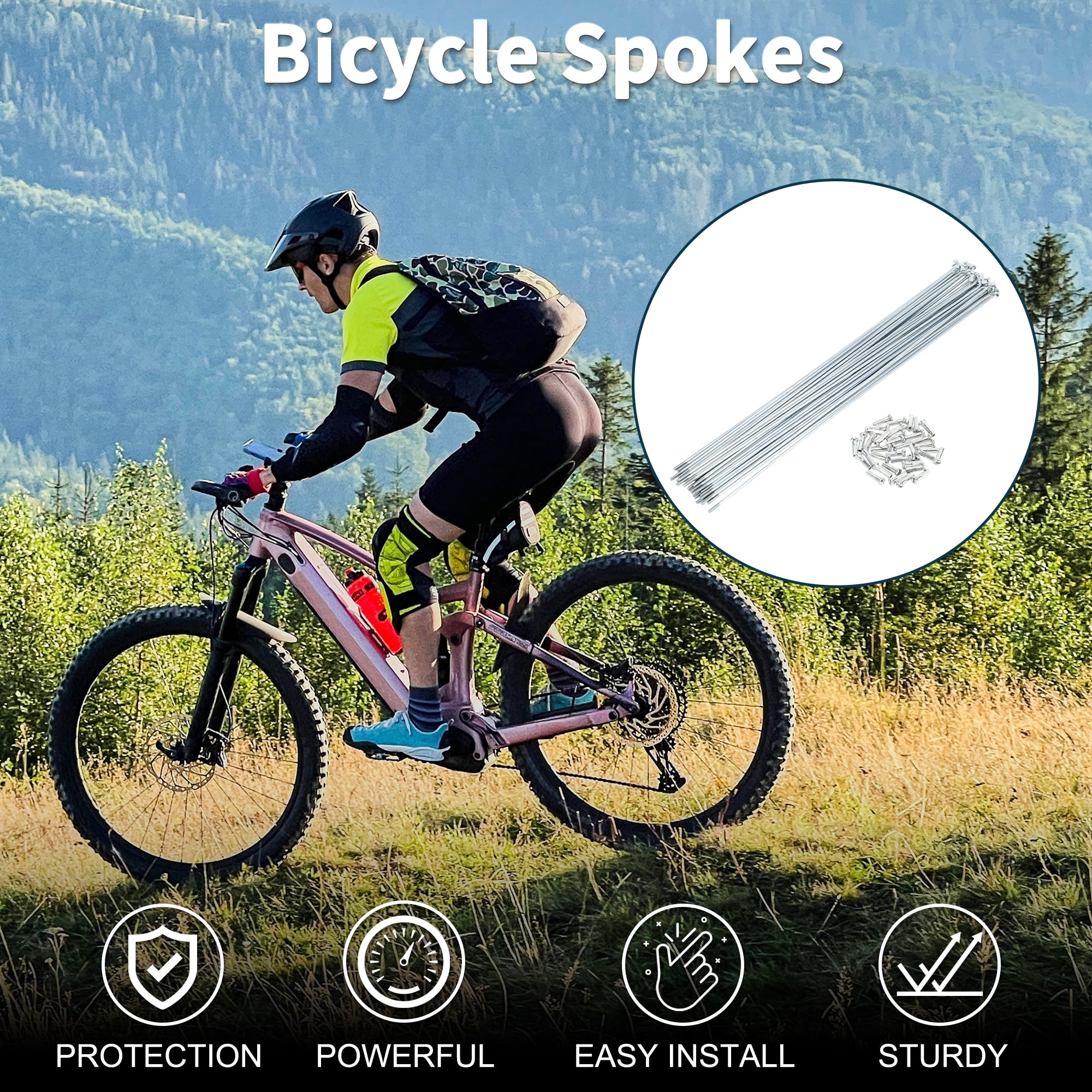 Unique Bargains 36Pcs 14G Carbon Steel Galvanized Bicycle Spokes with Nipple Silver 10.59"