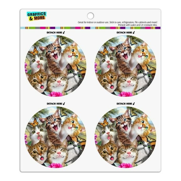 Cats and Butterflies Selfie Refrigerator Fridge Locker Vinyl Circle Magnet Set