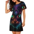 thumbnail image 2 of Balery Futuristic Cat Warrior Camisón de manga corta con cuello redondo para mujer, cómodo y elegante., 2 of 6