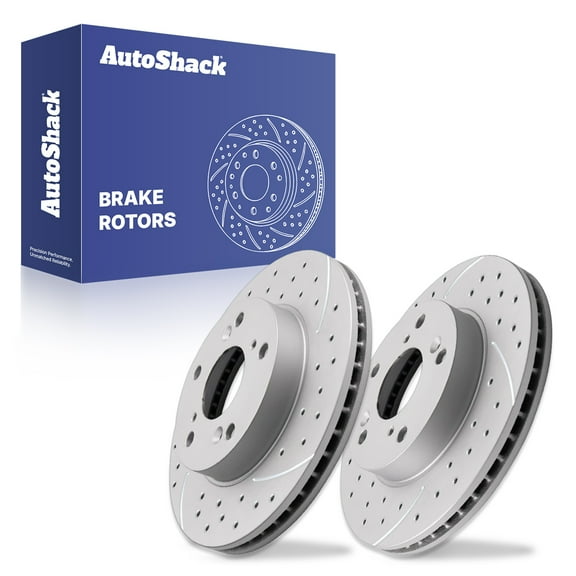 AutoShack Front Vented Drilled & Slotted Coated Brake Rotors Silver Matte Finish 2-PC Set Replacement for 2012-2015 Honda Civic 2013-2015 Acura ILX TurboGuard 10.3" (261.6 mm)