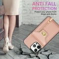 thumbnail image 5 of ELEHOLD for Apple iPhone 12 Pro Max Zipper Pocket Case, Flip PU Leather Wallet Crossbody Shoulder Strap Lanyard Case with Credit Card Holder Women RFID Blocking Protective Purse Cover, rosegold, 5 of 7