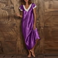 thumbnail image 3 of Aofany Womens Satin Nightgowns Short Sleeve Lace V Neck Homewear Plus Size Pajamas Long Dress Loungewear Sleepwear, 3 of 5