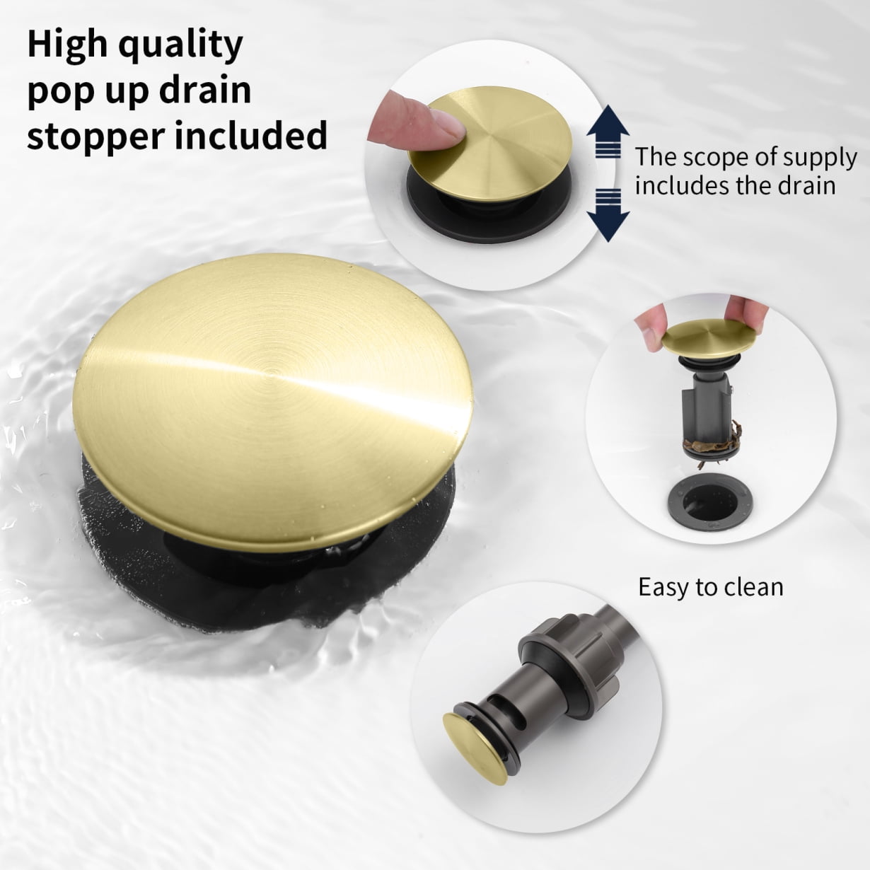 2 Handle 8 Inch Widespread Bathroom Sink Faucet with Pop-Up Drain, High Arc Modern Bathroom Vanity Lavatory Faucet 3 Holes with Brass 360° Swivel Spout, Gold