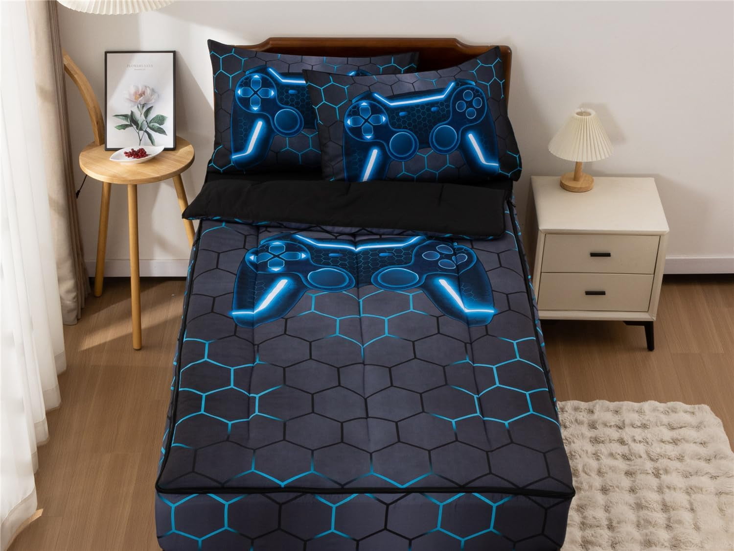 NTBED 3pcs Kids Comforter Set Zipper Bedding Set for Boys,Twin Kid Bedding Set Game Comforter Set for Kid,All in one Zipper Bedding（Grey,Twin）