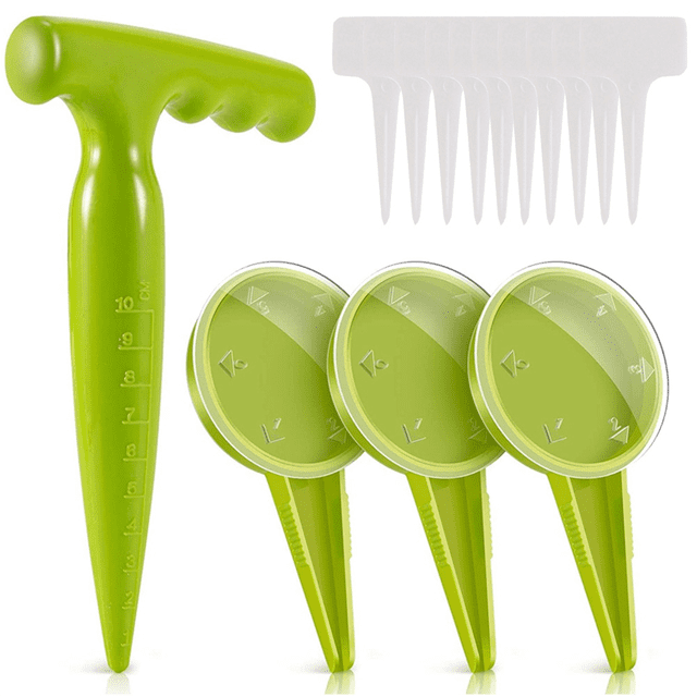 Seed Dispenser Planter Tool Set -Adjustable Garden Seeder Sower with 5 Dial Settings,-Type Plant Labels Tags Markers