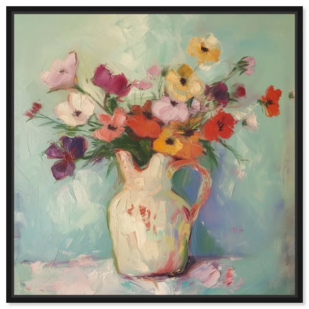 Pitcher Of Spring Flowers Canvas Flower Vase Glam Wall Art by Art Remedy, Black Frame, 12" x 12"