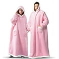 thumbnail image 3 of Manta de franela Sherpa larga para llevar puesta, cálida y de invierno, con mangas, sudadera con capucha, manta de televisión de gran tamaño, jersey, 3 of 6