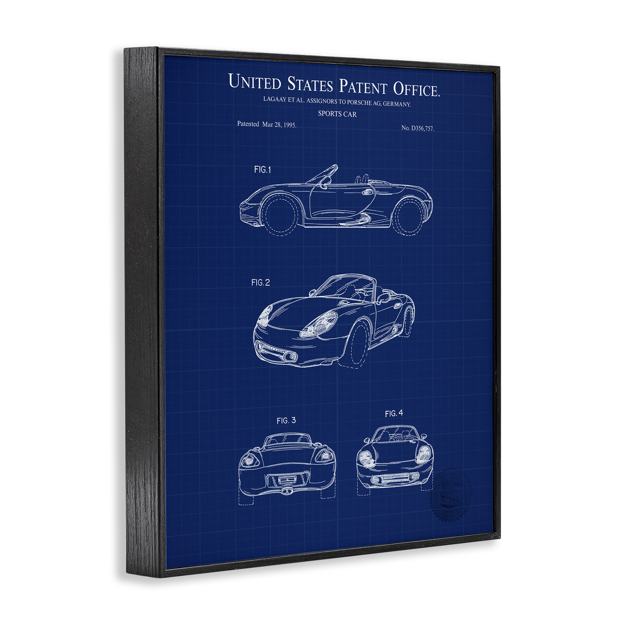 Stupell Industries Sports Car Blueprint Transportation Painting Black Framed Art Print Wall Art, 16 x 20