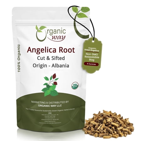 Organic Way Dried Angelica Root Cut & Sifted Herbal Tea, Origin Albania, Herbal Root, 4 oz