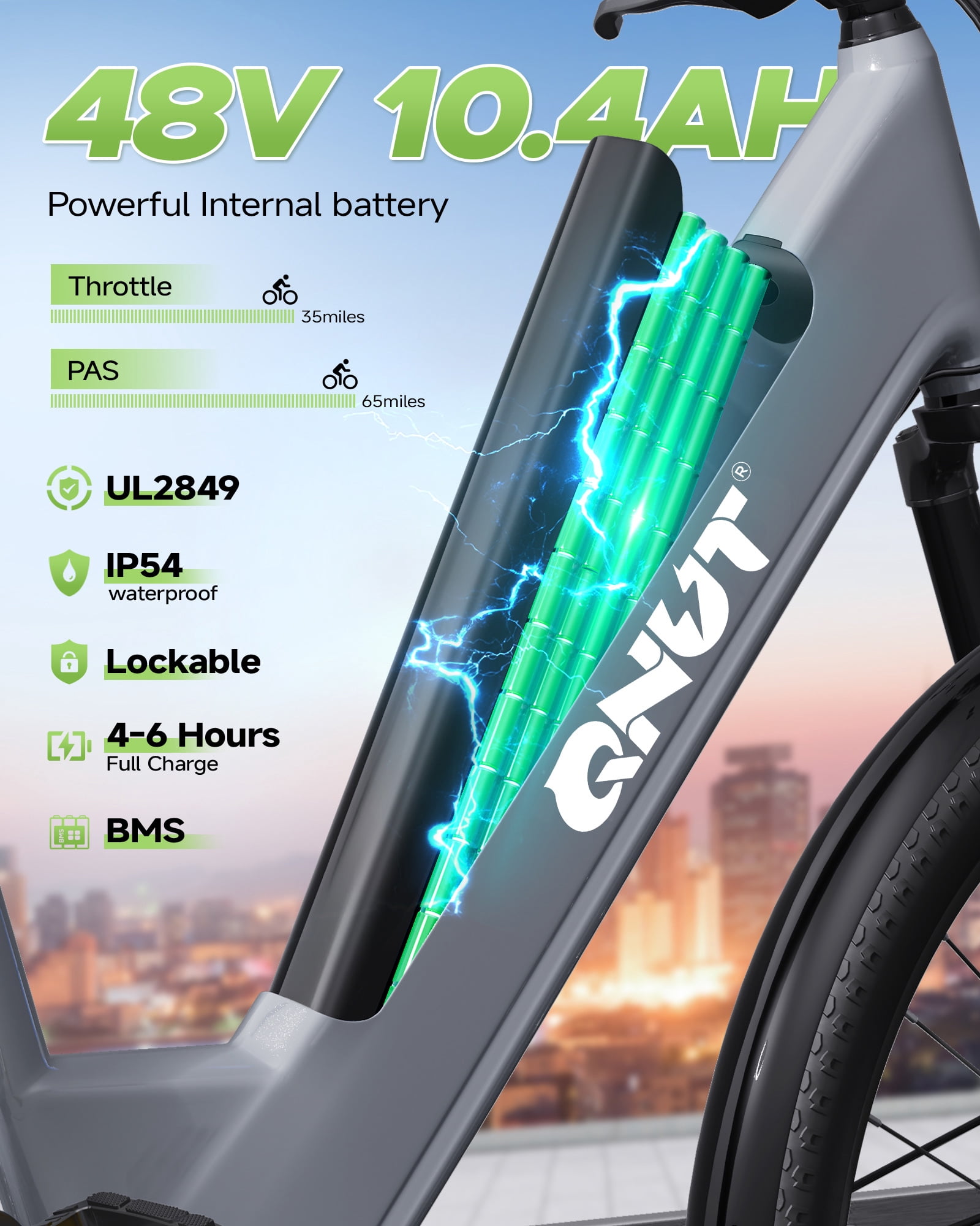 QNUT Electric Bike , 26" 1200W Peak with 48V Battery 7 Speed 20MPH 65 Miles Ebike Step Through Commuter E bike for Adults