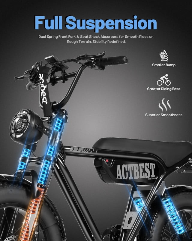 Electric Bike for Adults, Peak 1500W 28 MPH Fat Tire All-Terrain Electric Motorcycle, Full Suspension Mountain Electric Dirt Bike for Men/ Women Black & Gray