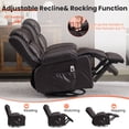 thumbnail image 4 of UHOMEPRO Swivel Recliner Chair for Adults, 360° Manual Swivel Rocker with Vibration Massage, Lumbar Heat, Leather Nursery Glider with Cup Holders and USB Port, Living Room and Bedroom, Brown, 4 of 9