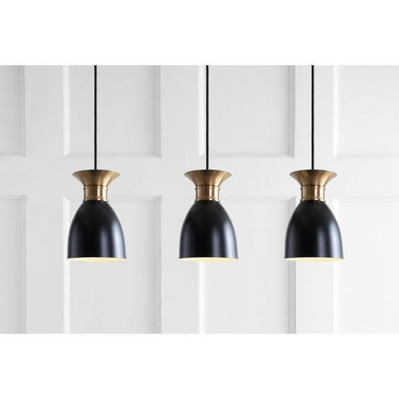 JONATHAN Y Edison 33.25" Linear 3-Light Metal Linear LED Pendant, Black/Brass Gold