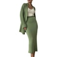 thumbnail image 2 of Women'S 2 Piece Sets Knitted Fall Outfits Long Open Front Cardigan Casual Sweater and Elegant Skirt Set Green One size, 2 of 7