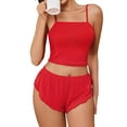 thumbnail image 2 of Sexyfree Ribbed Pajamas Set for Women Sexy Cami with Side Slit Shorts Sleepwear Lingerie 2 Piece Pjs Nightwear, 2 of 7