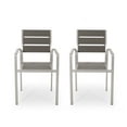 thumbnail image 2 of Outdoor Modern Aluminum Dining Chair with Faux Wood Seat (Set of 2), Gray and Silver, 2 of 9