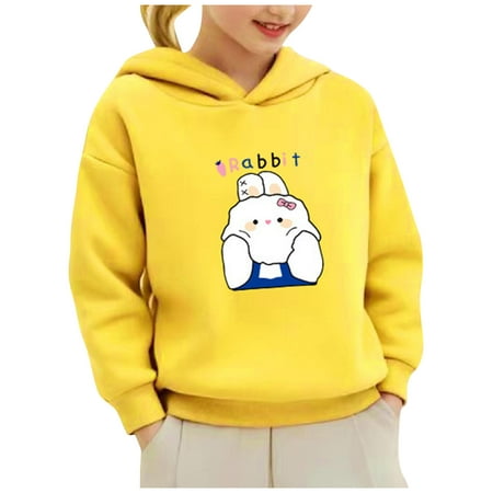 

DOSUKRAI Comfy Hoodie Kids Cute Rabbit Print Trendy Hooded Sweatshirt Drop Shoulder Casual Pullover Long Sleeve Boys Girls Outwear Fashion Fall Winter Flash Deals of the Day Clearance Yellow 7 Years