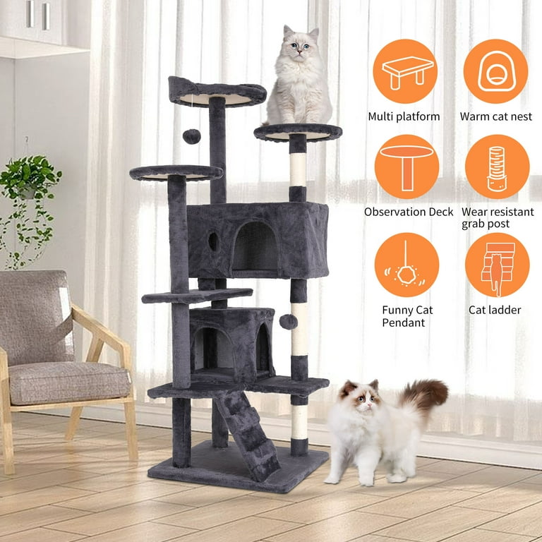 54 inch Cat Trees and Towers for Indoor Cats Cat Condo Scratching Post for Adult Cats Multi Level Cat Towers for Small Cats Ashy Walmart