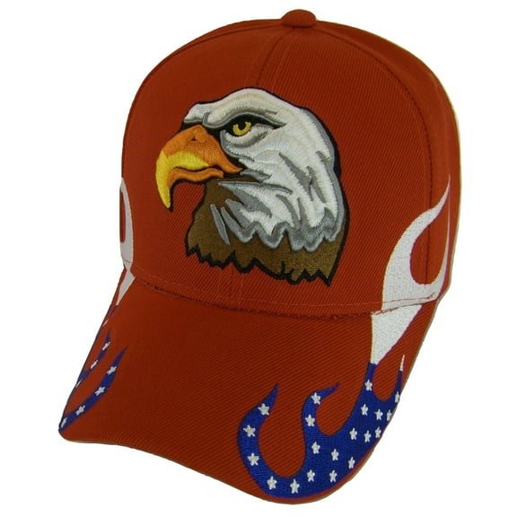 Men's Patriotic Flames Large Eagle USA Adjustable Baseball Cap (Red)