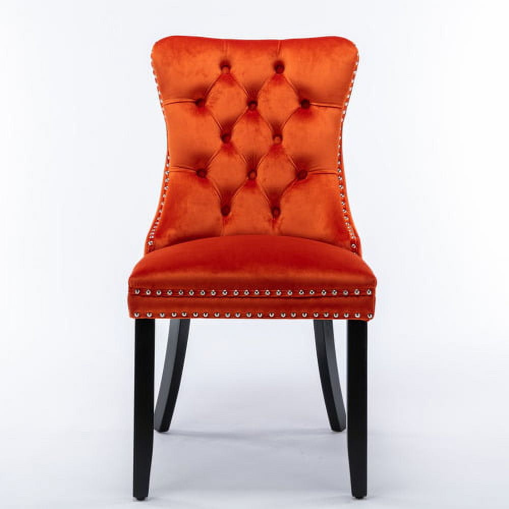MOONMISS Dining Chairs 2-Pcs Set, High-end Velvet Upholstered Accent Chairs Button Tufted Dining Chairs with Back Ring Pull and Nailhead Trim,Orange