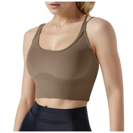 BYHONG Women s Sports Bra Without Underwire Padded Bustier Strapless Bra Seamless Push Up Yoga Fitness Sports Bras for Women High Support Beige L