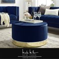 thumbnail image 1 of Nicole Miller Cocktail Ottoman Anson Velvet Upholstered Metal Trim Base Glam Style, Navy/ Gold, 1 of 9