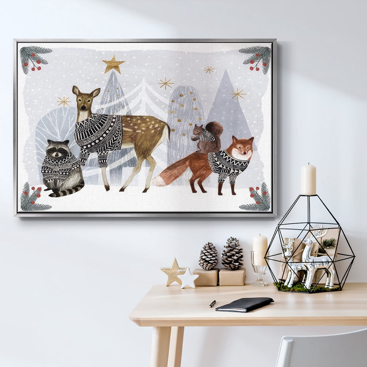 Cozy Christmas Collection A - Framed Gallery Wrapped Holiday Canvas - 17 x 25 - Silver Frame